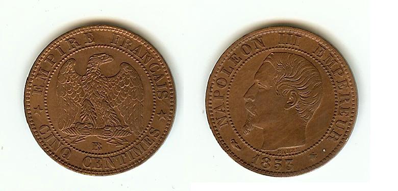 5 Centimes Napoléon III 1853BB Strasbourg Unc+